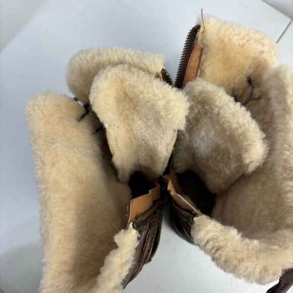 Born Zuniga Women Brown Leather Boots Shearling Lined Harbor Cottage Boho SZ 6.5 - Picture 4 of 13